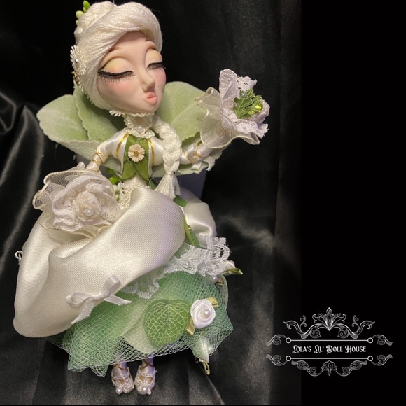 *SOLD* Flower Fairy Doll Puppet OOAK Sculpted Green Forest White Angel Sprite - Picture 11 of 15